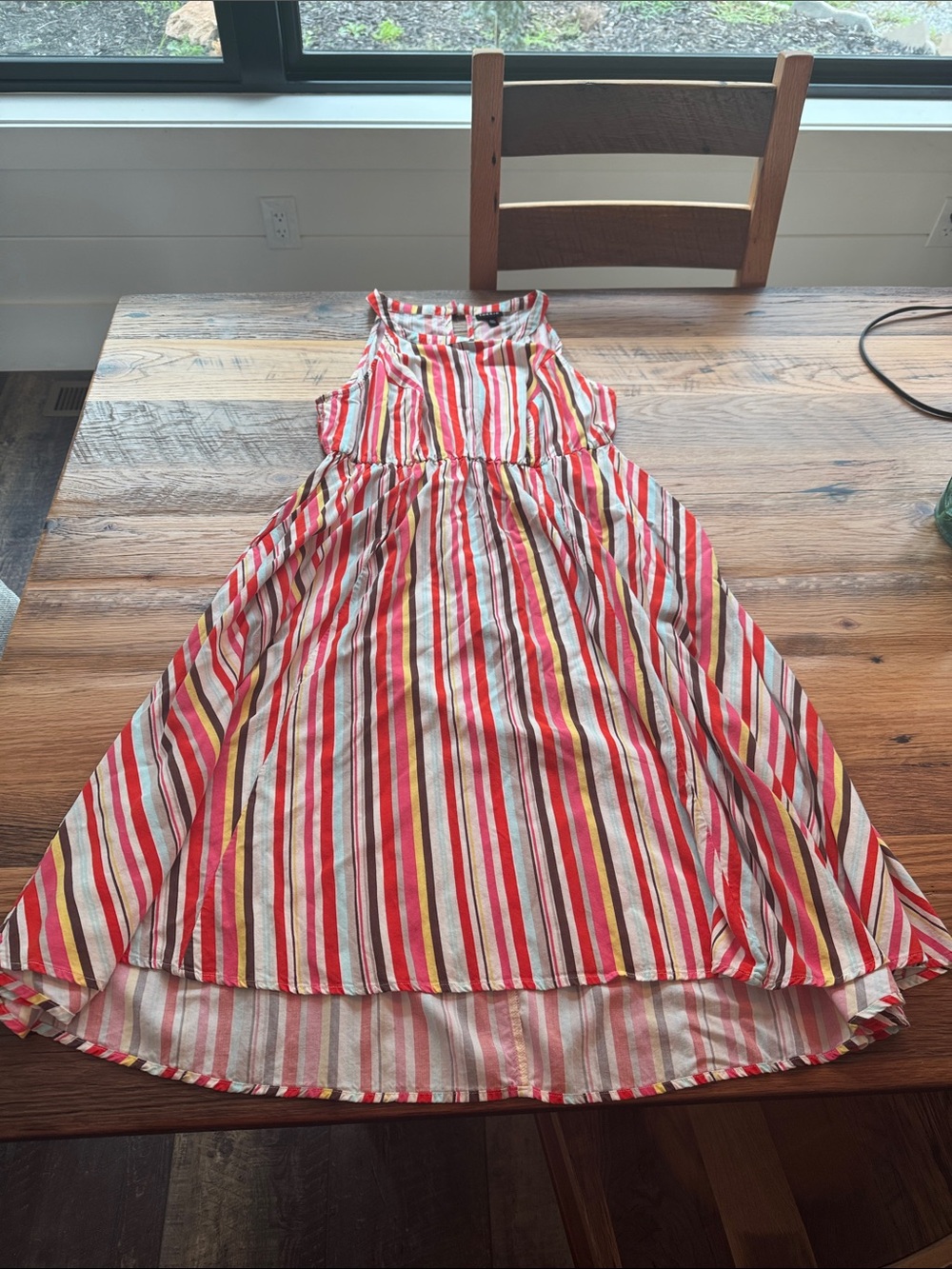 Girls Red & White Stripe Sleeveless Summer Dress